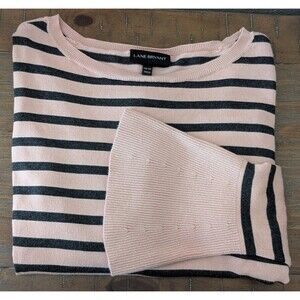 Lane Bryant Women's Size 18/20 Pink Gray Boat Neck Striped Bell Sleeve Sweater